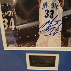 Framed and matted Grant Hill Autographed Photo COA smoke free pet free kid free home