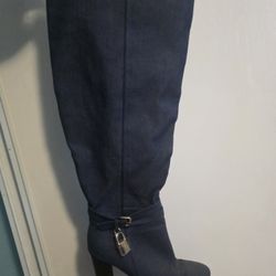 Denim over-the-knee boots