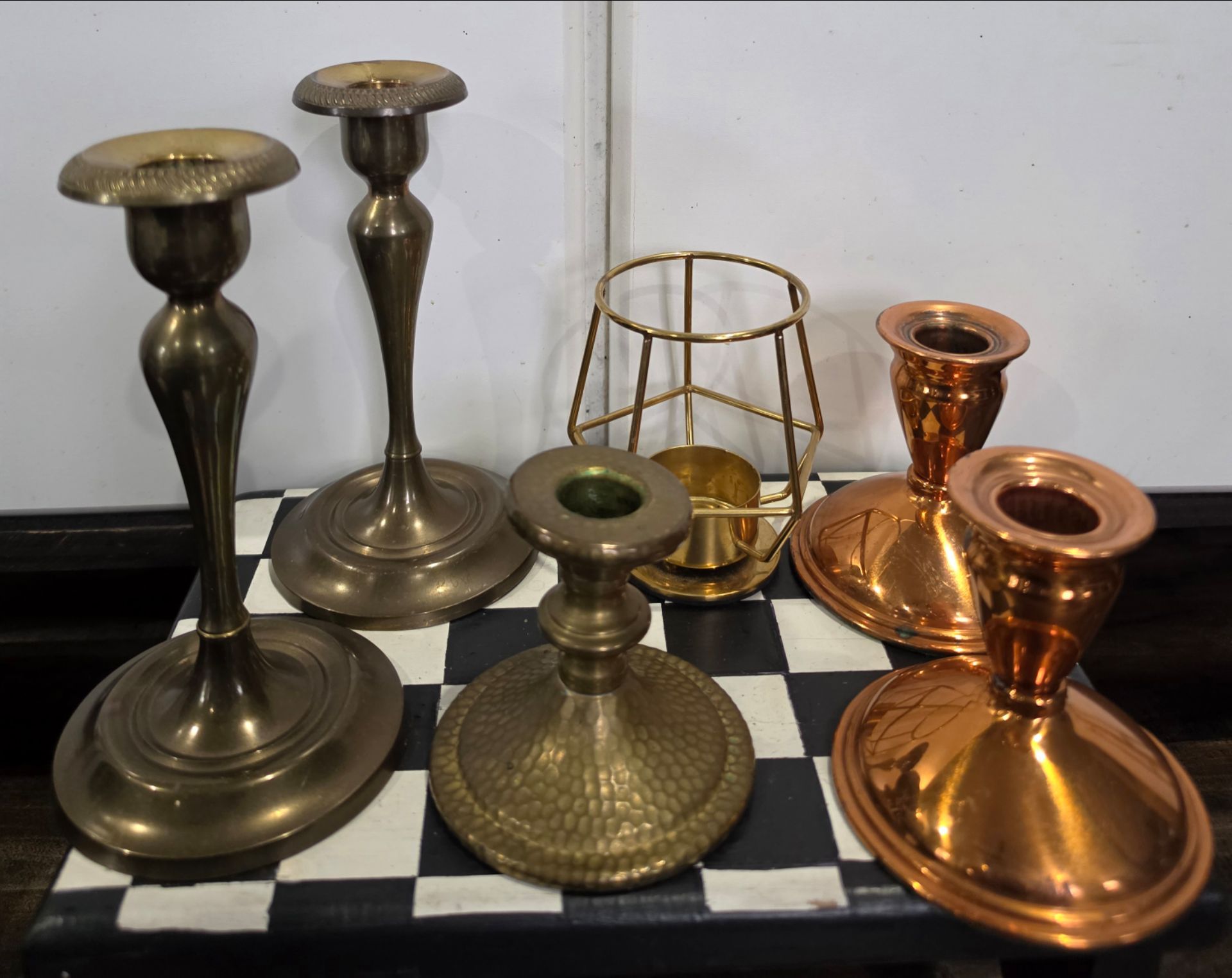 Vtg Brass Candle Holders 7" , Coppercraft Guild Copper Candle Holders & 2 misc candle holders