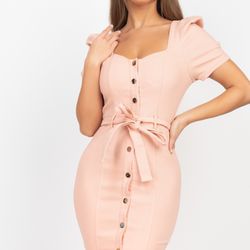 Blush Pink/Coral Denim Button Dress