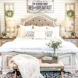 Brand New// Realyn Chipped White Queen Bed Frame Cama//King Size Available//Mattress Sold Separately,  Financing Options 