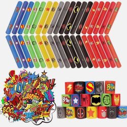 88Pcs Superhero Slap Bracelet w/ Superhero Stickers for Kids Boys & Girls
