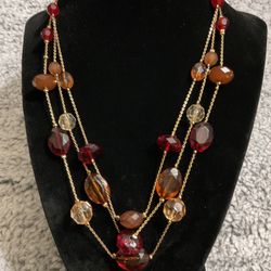 Gold, 3 Strand Crystal Necklace,by SAQ
