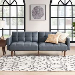 mopio Aaron 76.8" Couch, Small Futon Sofa Bed, Sleeper, Loveseat, Mid Century Modern Futon Couch, Sofa Cama, Couches for Living Room, Bedroom (Cloud G