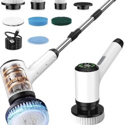 Brandnew Electric Spin Scrubber, Cordless Cleaning Brush, Bathroom Shower Scrubber with 7 Replaceable Brush Heads, 2 Adjustable Speeds, Extension Hand