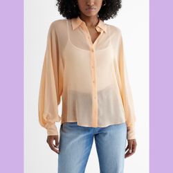 NWT Express Sheer Dolman Long Sleeve Button Up Shirt