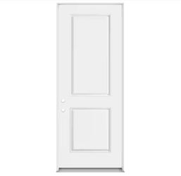 36 in. x 96 in. 2-Panel /Inswing Primed White Fiberglass Prehung Front Door with Narrow Sill