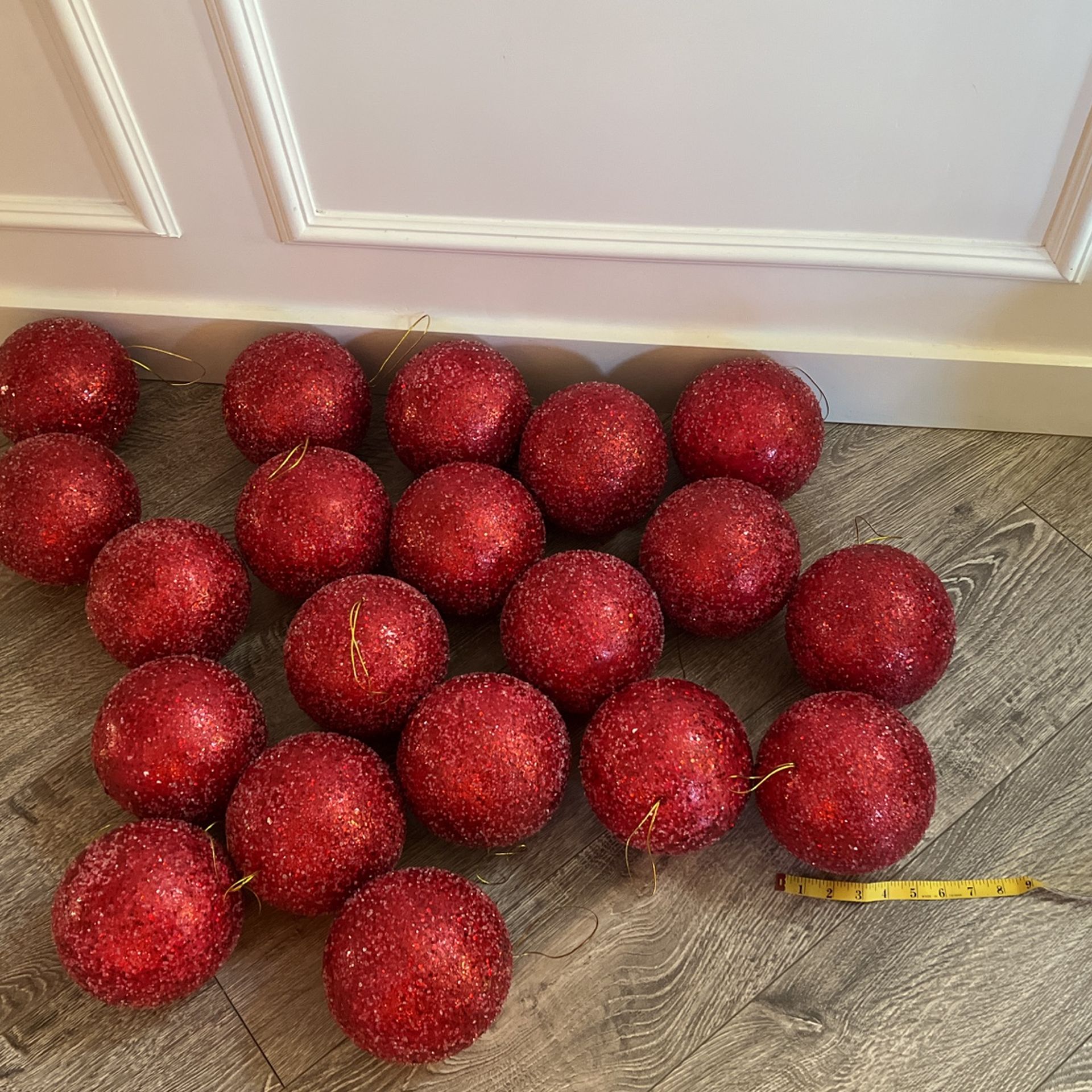 20 large red glitter ornaments