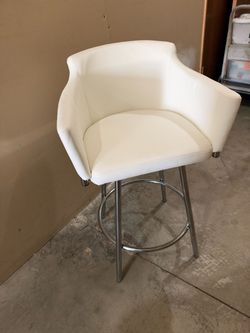 White Swivel Bar Stools w/ Chrome Legs – Set of 3