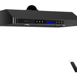 42 inches Black Under Cabinet Range Hood, 900 CFM Stainless Steel Kitchen Chimney Vent, 4 Speed Touch Screen Control With Remote 2Pcs 3W LED lights Di