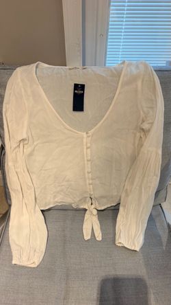 Hollister White Cropped Button-Front Top