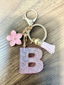 Pink Glitter Keychain Letter B
