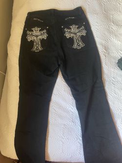 Black Jeans with Rhinestone Cross Pocket Detail
