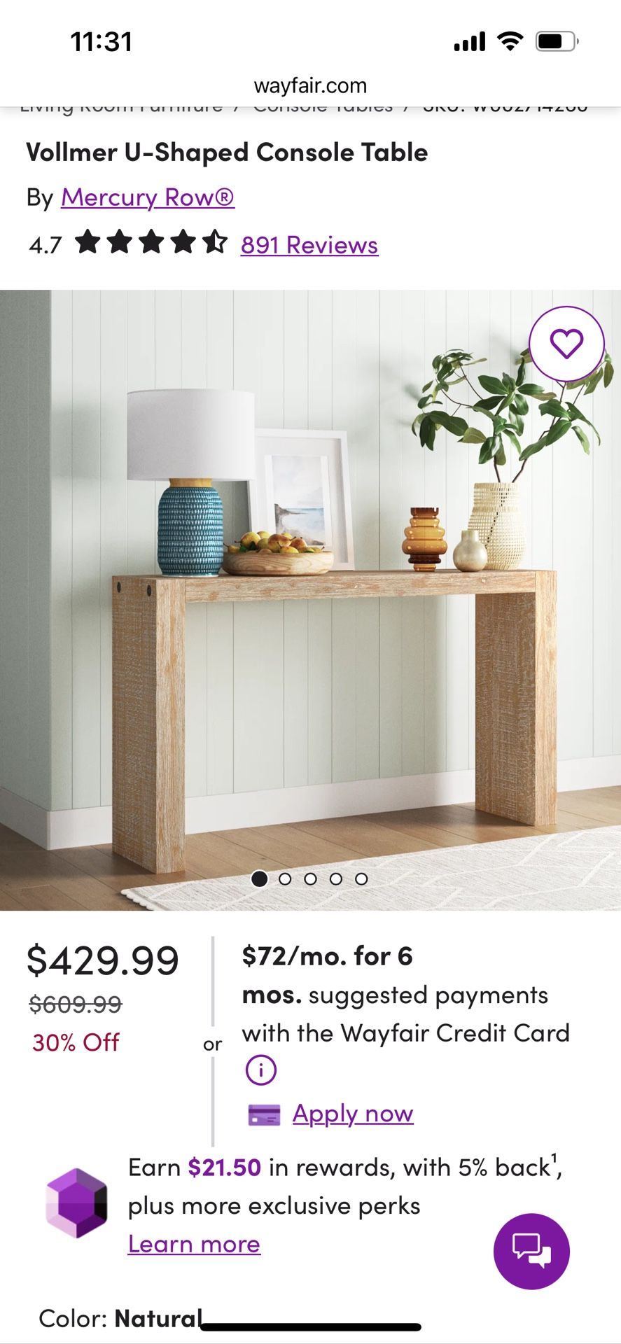 Vollmer U-Shaped Console Table