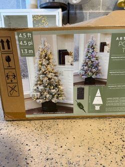 4.5 ft. Pre-Lit Glitter Flocked Potted Artificial Christmas