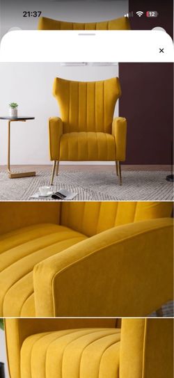 Yellow Velvet Accent Armchair with Gold Legs