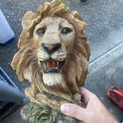 Ceramic Lion Head Statue Figurine Bust 11" King Of The Jungle Animal Figurine