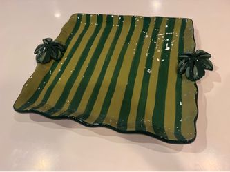 Green striped serving tray - vintage Bella Casa