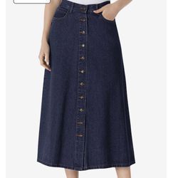 New Button Front Long Denim Skirt
