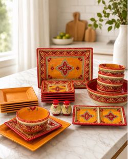Ceramic Dinnerware Set with Floral Pattern