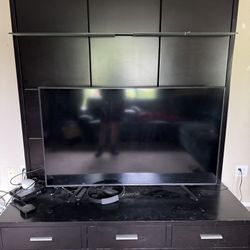Large Tv Entertainment Center With 3 Bottom Drawers And Sever Glass Shelves