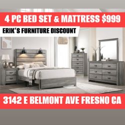 New Bed Nightstand Dresser Mirror Queen With Mattress 