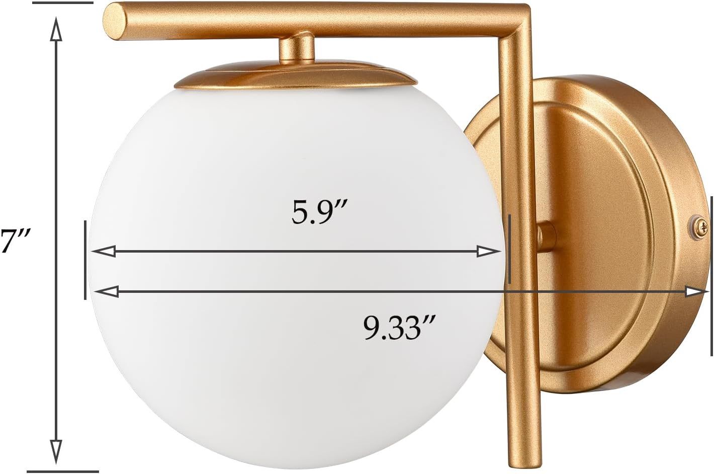 4-Light Bathroom Vanity Light – Gold/Brass Finish, Mid-Century Modern, Frosted Globe Glass Shades, 32 Inch, E26 Socket, Dimmable Compatible, For Over Mirror Or Wall
