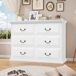 6 Drawer Horizontal Wood Dressers Chest for Bedroom, Contemporary Storage Cabinet for Living Room E