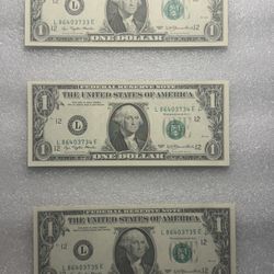 3x 1977 1 Dollar Sequential Uncirculated 