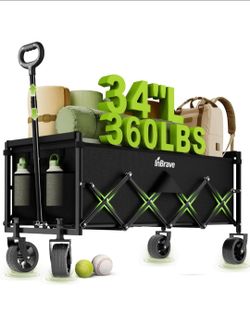 New!!!   34" Extra Long Collapsible Wagon Cart, 360LBS Capacity, Black
Foldable Utility Cart with Wheels, Heavy-Duty, for Shopping/Grocery/Garden/Spor