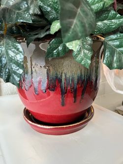 Glazed Ceramic Planter with Saucer