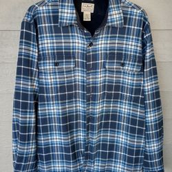 L.L. Bean Men's Fleece Lined Flannel Blue Plaid