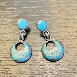 Sterling Silver Earring w/Turquoise Channel Inlay. Pierced. Drop/Dangle. ZUNI. VTG