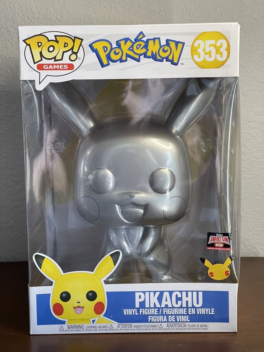 Funko Pop #353 Pikachu Silver Metallic 10” Jumbo Target Con Exclusive Pokemon