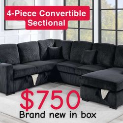 4-Piece Convertible Sectional Sleeper Sofa, Chaise Storage, Sofa Storage & USB Port