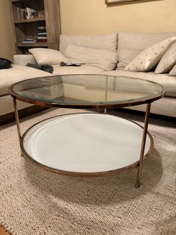 Round Glass Coffee Table with Gold Frame