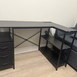 Huuger L Shaped Office Desk with Power Outlets, 47 Inch Computer Desk 