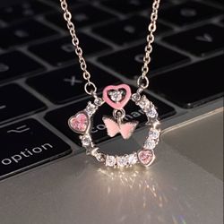 Love pink diamond butterfly necklace