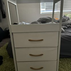 small white dresser 3 drawer w/ shelf 