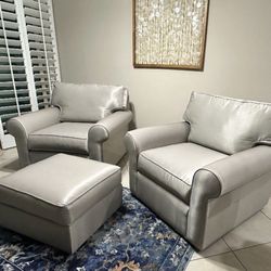 Silver Ethan Allen Armchairs And Ottoman