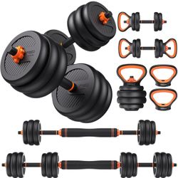 FEIERDUN Adjustable Dumbbells, 50lbs Free Weight Set with Connector, 5 in1 Dumbbells Set Used as Barbell, Kettlebells, Push up Stand, 