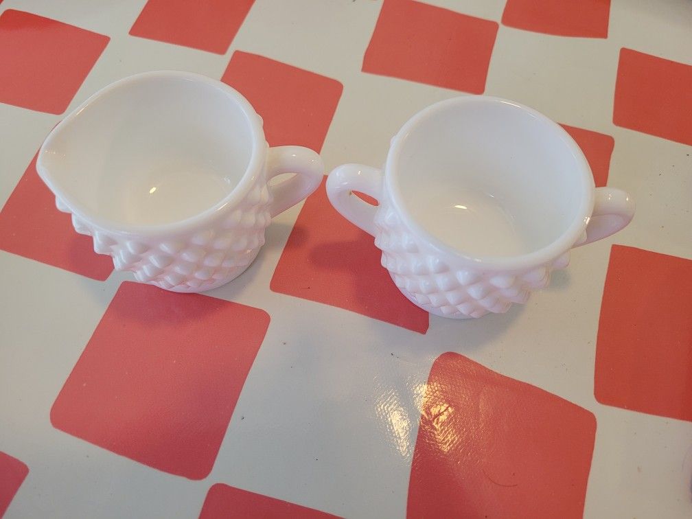 Hobnail Milk Glass Creamer and Sugar Bowl Set