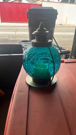 Teal Hobnail Glass Candle Lantern