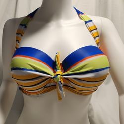 Halter Tie Vibrant Bikini Top Size Large