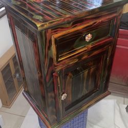 Hand Painted Multicolor End Table Cabinet 