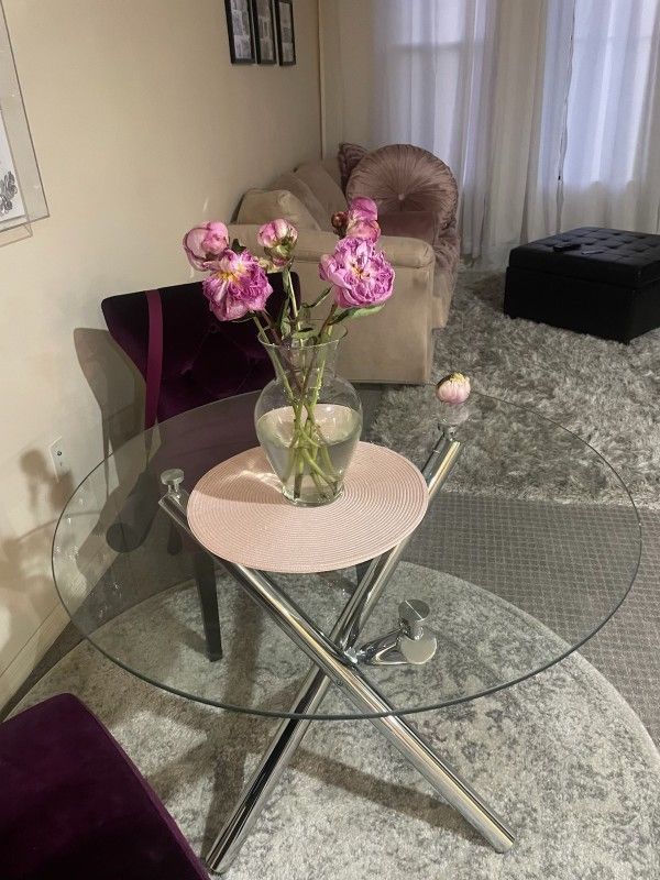 Round Glass Table Chrome Metal Legs