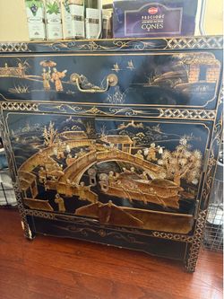 Vintage Chinoiserie Black Lacquer Cabinet