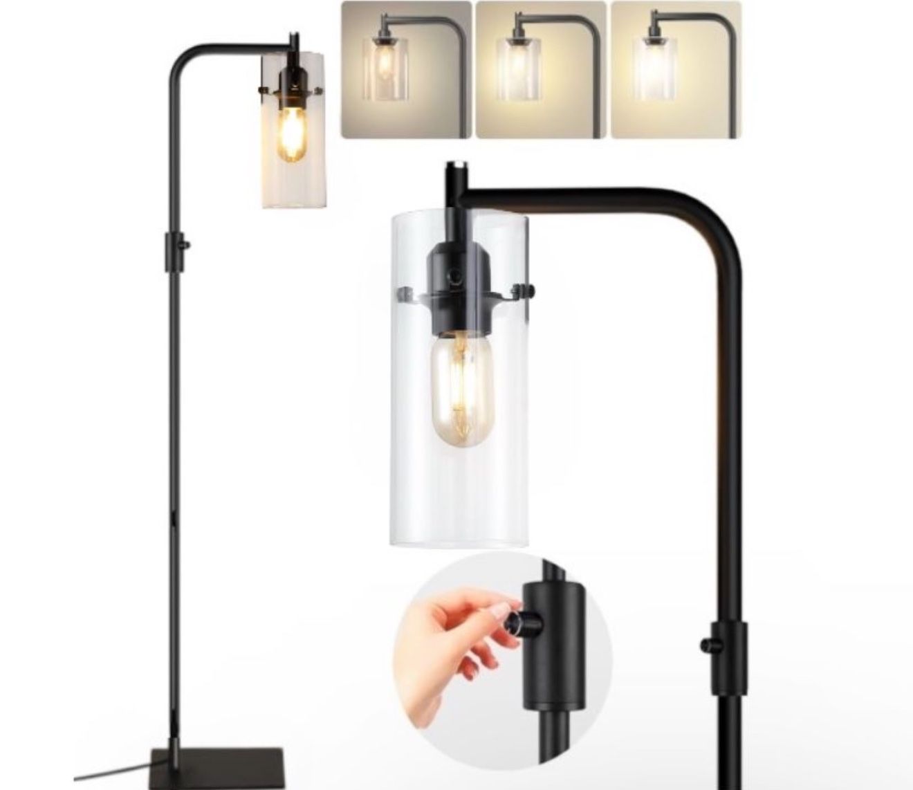 Dimmable Industrial Floor Lamp, Black