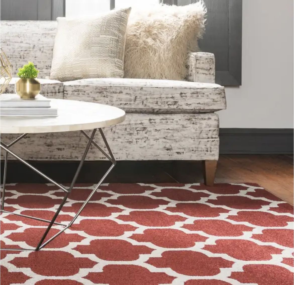 9' x 12' 2 Moroccan Inspired Lattice Rug-color- Dark Terracotta.