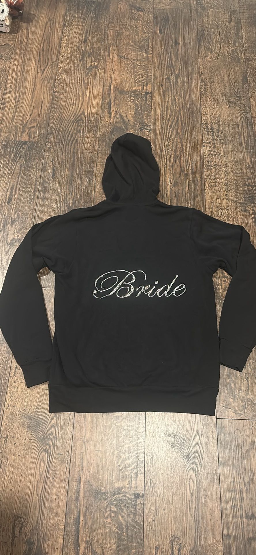 Bride Rhinestone Black Zip-Up Hoodie